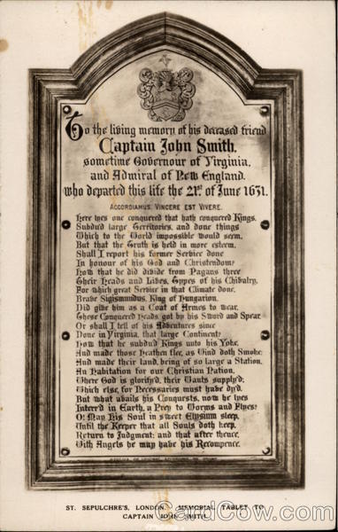 St. Sepulchre's, Memorial Tablet to Captain John Smith London England