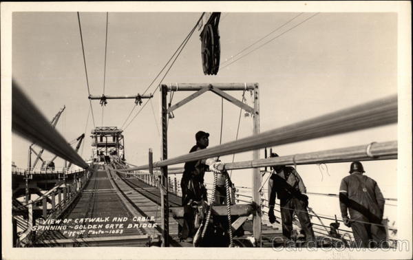 View of Catwalk and Cable Spinning, Golden Gate Bridge San Francisco California