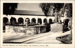 Mission - Ancient Fountain and Serra Statue Postcard