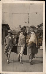 Family Walking on Boardwalk Unidentified People Postcard Postcard