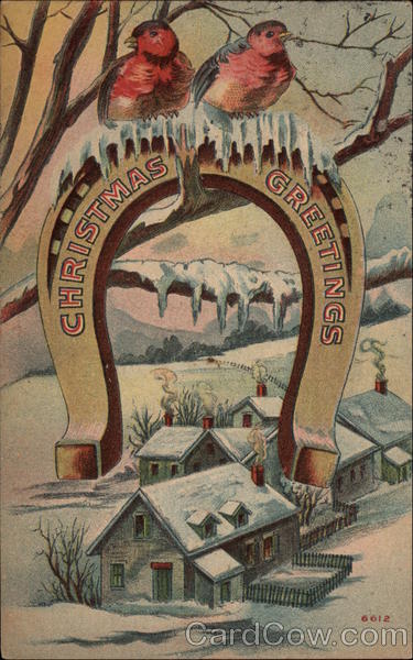 Birds on Christmas Greetings Horseshoe