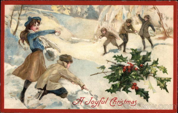 A Joyful Christmas - Children Throwing Snowballs