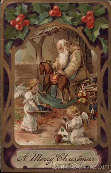 A Merry Christmas - Santa Claus with Angels Making Toys