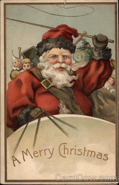 Santa Carries Toys in Sack Aboard Sleigh Santa Claus