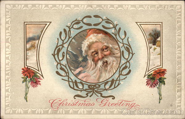 Christmas Greetings - Santa Claus with Mistletoe