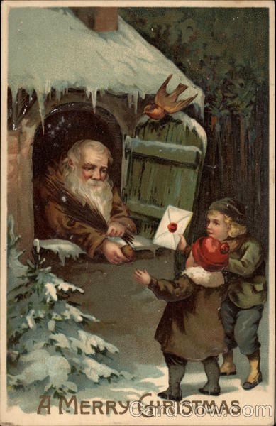 A Merry Christmas - Children Delivering Letter to Santa Claus
