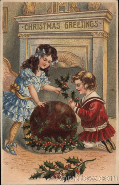 Christmas Greetings - Children Decorating Plum Pudding
