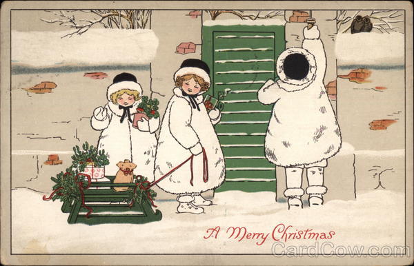 A Merry Christmas - Children with Sled and Gifts