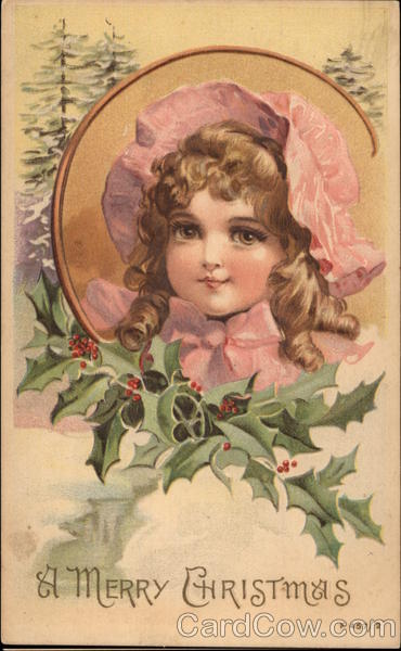A Merry Christmas - Girl with Holly Children