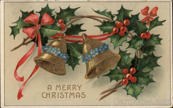 Two Bells and Sprigs of Holly Christmas