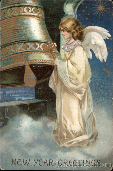 New Year Greetings - Angel and Bell Angels & Cherubs