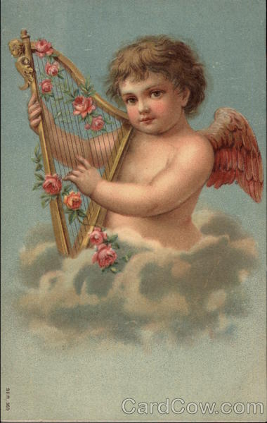 Cupid playing harp