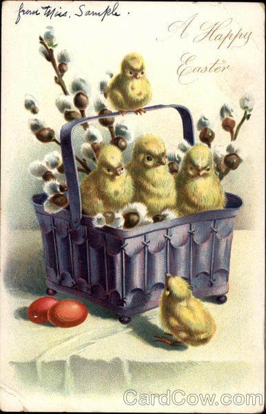 A Happy Easter - Chicks in Basket With Chicks