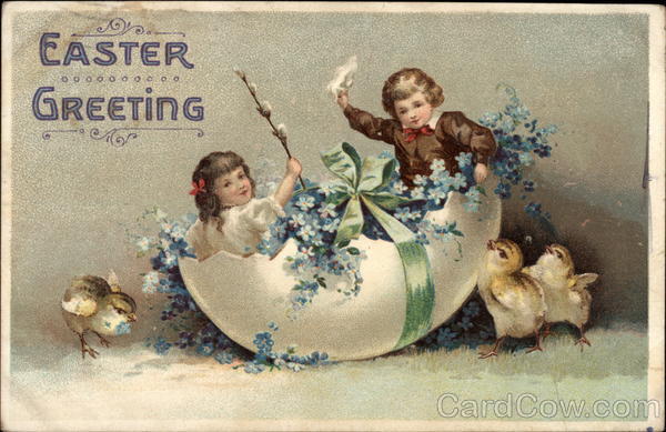 Easter Greeting - Children and Egg With Children