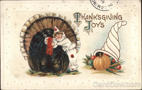Thanksgiving Joys - Turkey, Boy and Cornucopia Turkeys