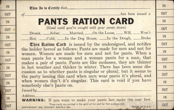 Pants Ration Card Comic, Funny
