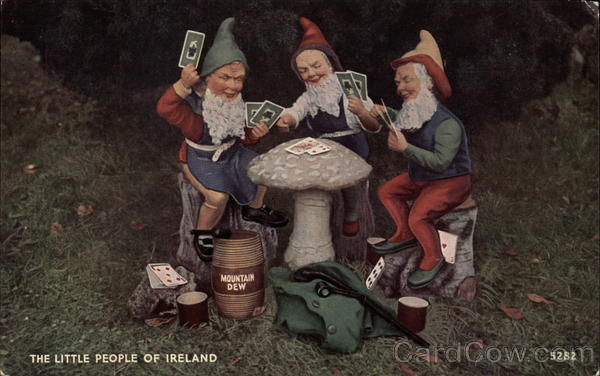 Leprechauns Play Cards Around a Toadstool Irish