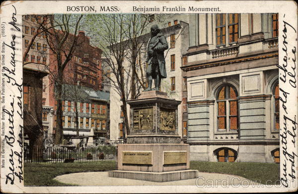 Benjamin Franklin Monument, Boston, Mass Massachusetts