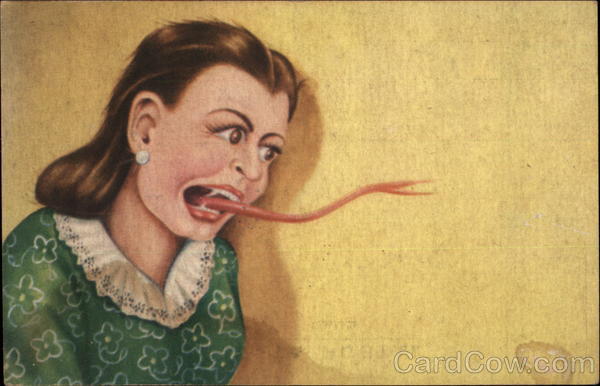 Woman with a Forked Tongue in a Green Dress Women