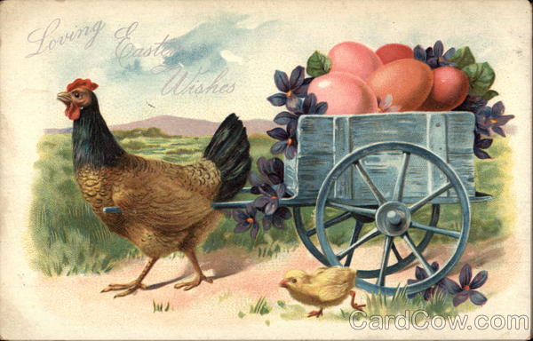 Chicken Pulling Eggs in a Cart