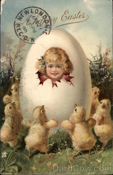 A Happy Easter - Chicks with Young Girl With Chicks