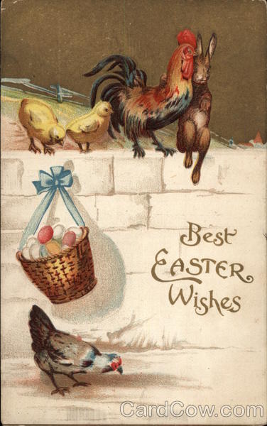 Best Easter Wishes - Chickens, Eggs and Rabbit With Chicks