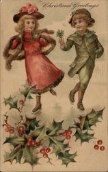 Two Young Girls Skating Postcard