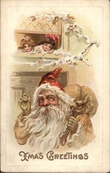 Children Looking out the Window at Santa Postcard