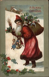 A Merry Christmas - Santa Claus with Toys Postcard