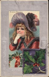 A Merry Christmas - Girl with Holly Postcard