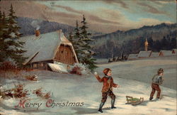 Boys Playing in the Snow Postcard