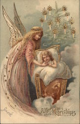 A Merry Christmas - Angel with Child Postcard