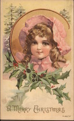 A Merry Christmas - Girl with Holly Postcard