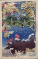 A Happy New Year - Bells and Birds Postcard Postcard