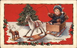 A Merry Christmas - Child with Sled Postcard