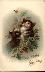 A Merry Christmas - Kittens with Holly Postcard