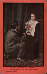 Kneeling Man Giving Woman a Valentine Couples Postcard Postcard