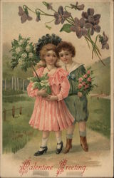 Boy and Girl with Flowers Postcard