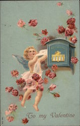 A Cupid Posts a Letter Postcard