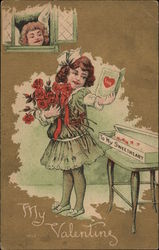 My Valentine - Girl with Roses Postcard