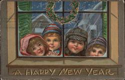 Children & Christmas Wreath Postcard