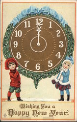 Wishing You A Happy New Year - Children Holding a Clock Postcard