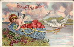 To My Valentine - Cupid with Hearts Postcard