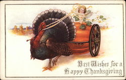 Angel driving a Pumpkin Cart pulled by a Turkey Postcard