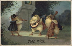 Three Chicks with String Instruments Serenade for Easter Postcard
