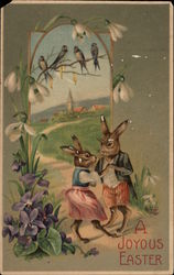 Rabbits Dance While Birds Sing and Flowers Bloom Postcard