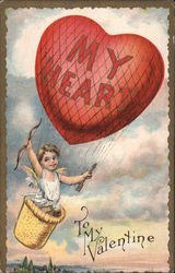 Cupid in Heart-shaped Hot-air Balloon Postcard