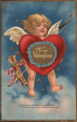 Cupid Holds a Heart, To My Valentine Postcard
