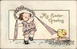 My Eatser Greeting - Girl with Chick Postcard