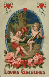 Loving Greetings - Cherubs and Hearts Postcard